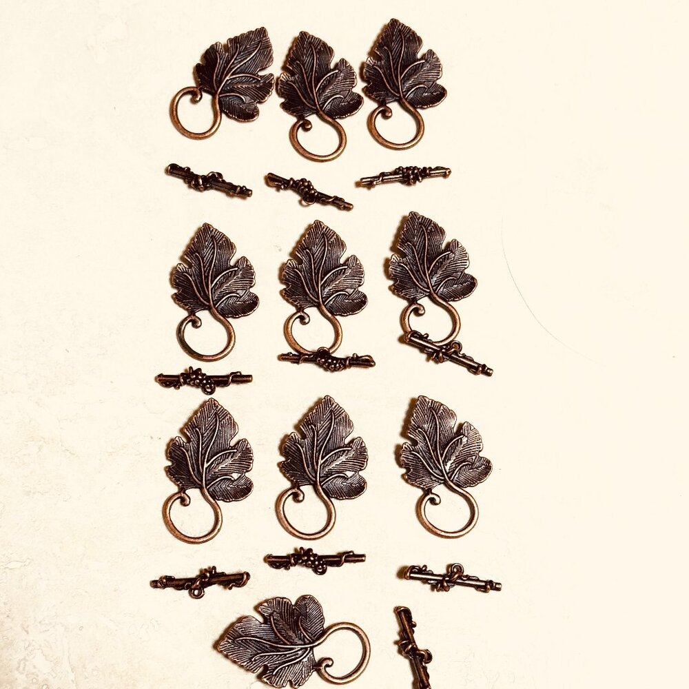 2/$20, Large Grape Leaf Shape Red Copper Tone Alloy OT Toggle Clasps 10 Sets